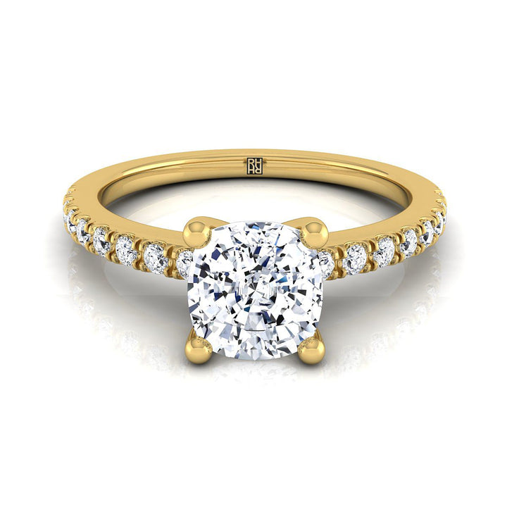 Classic Linear French Pavé Cushion, in 18K Yellow Gold | RockHer