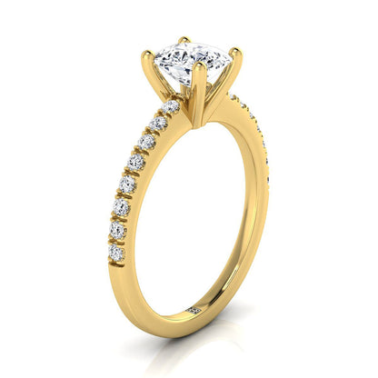 Classic Linear French Pavé Cushion, in 18K Yellow Gold – side profile | RockHer