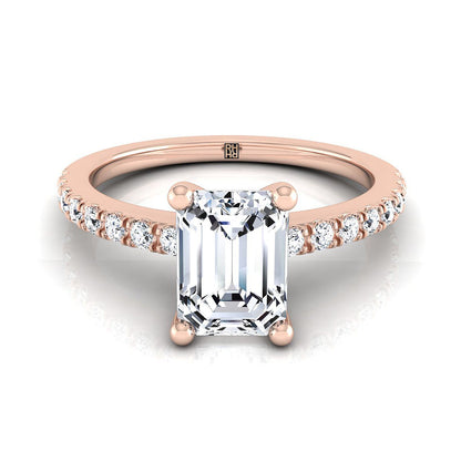 European Cut, Classic Linear French Pavé Emerald, in 14K Rose Gold | RockHer