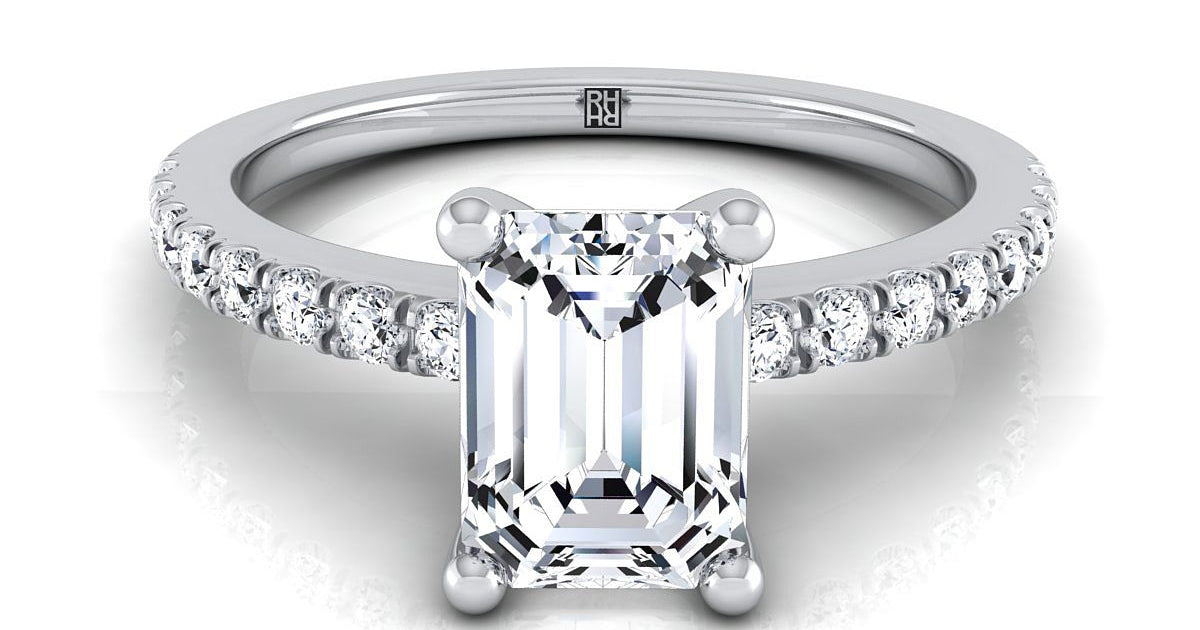 Norah Emerald Cut classic linear French pavé | Platinum | RockHer