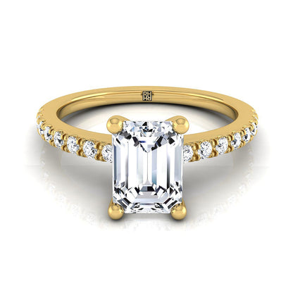 European Cut, Classic Linear French Pavé Emerald, in 18K Yellow Gold | RockHer