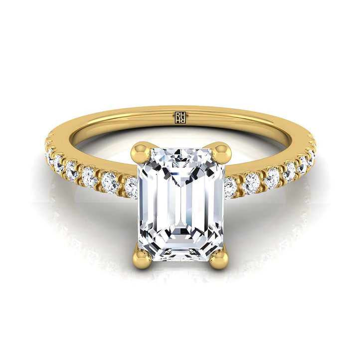 European Cut, Classic Linear French Pavé Emerald, in 18K Yellow Gold | RockHer