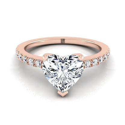 Classic Linear French Pavé Heart Shape, in 14K Rose Gold | RockHer