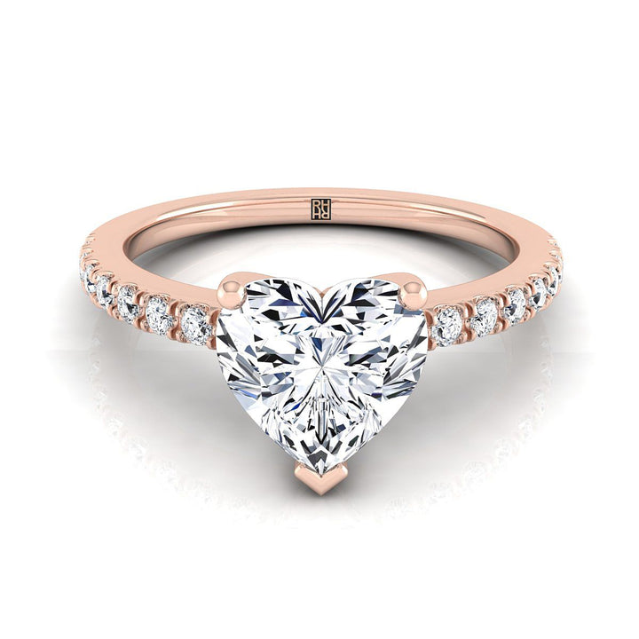 Classic Linear French Pavé Heart Shape, in 14K Rose Gold | RockHer