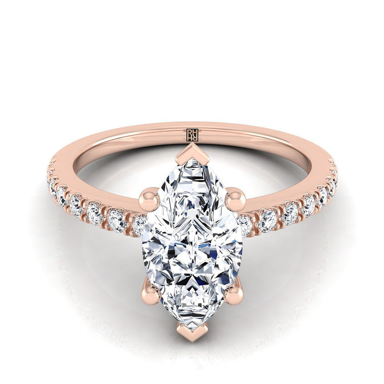 The Norah Classic Linear French Pavé Marquise Engagement Ring Setting in 14K Rose Gold