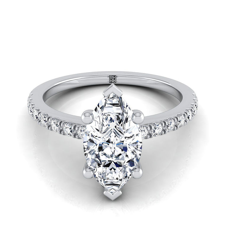 The Norah Classic Linear French Pavé Marquise Engagement Ring Setting in 18K White Gold