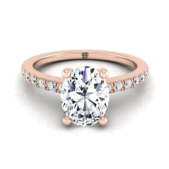 Classic Linear French Pavé Oval, in 14K Rose Gold | RockHer