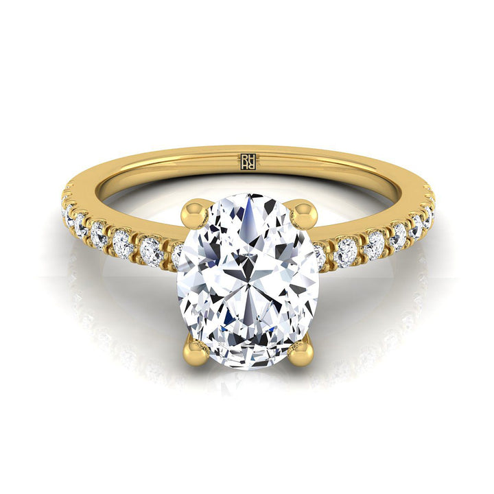 Classic Linear French Pavé Oval, in 18K Yellow Gold | RockHer