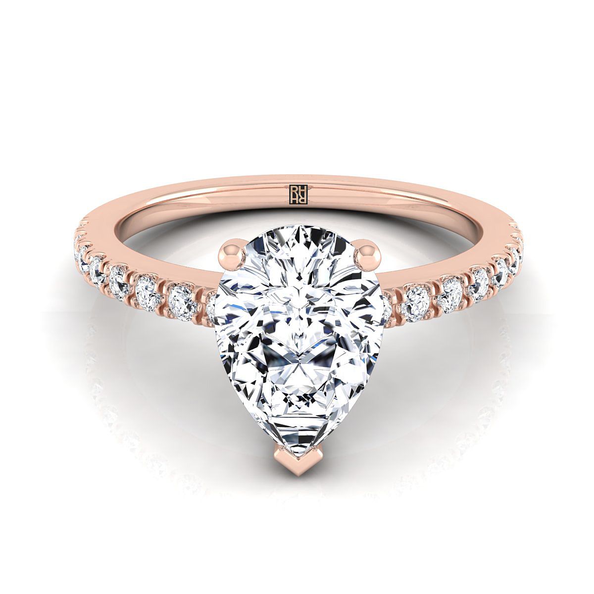 Norah Select Classic Linear French Pavé Pear Lab Diamond Engagement Ring in 14K Rose Gold | RockHer
