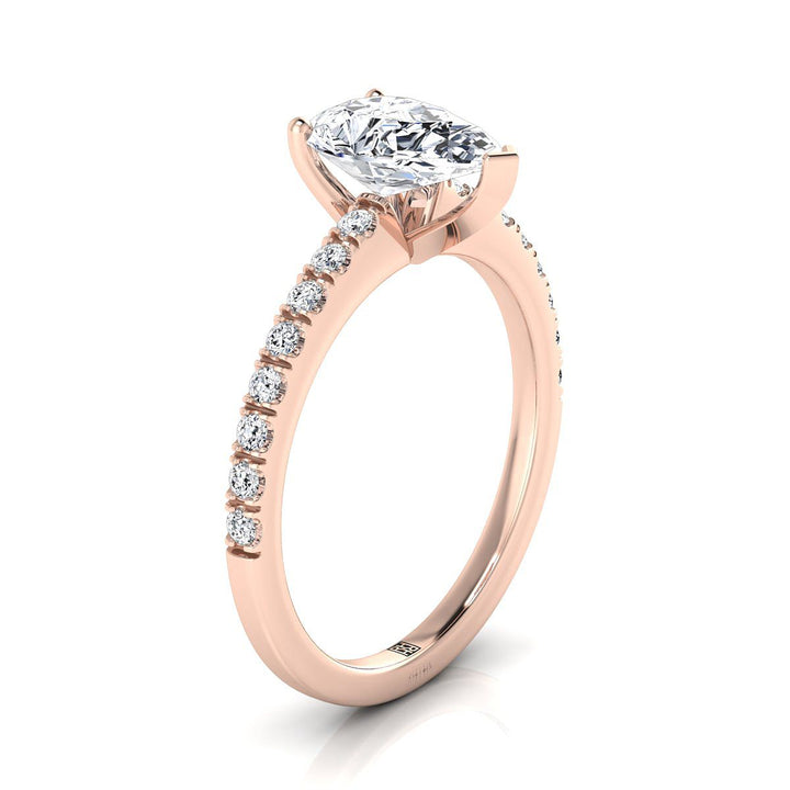 Norah Select classic linear french pavé pear shape pear shape ring in 14K Rose Gold — view — RockHer