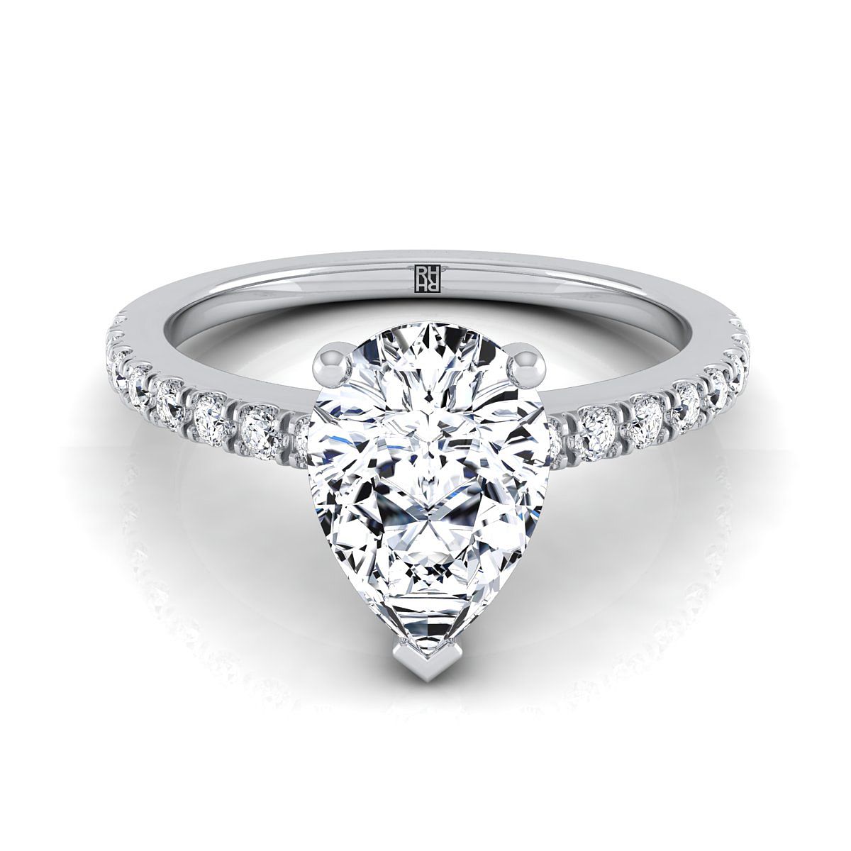 Norah Select Classic Linear French Pavé Pear Lab Diamond Engagement Ring in Platinum | RockHer