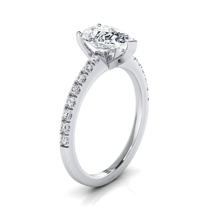 Classic Linear French Pavé Pear Shape, in 18K White Gold – side profile | RockHer