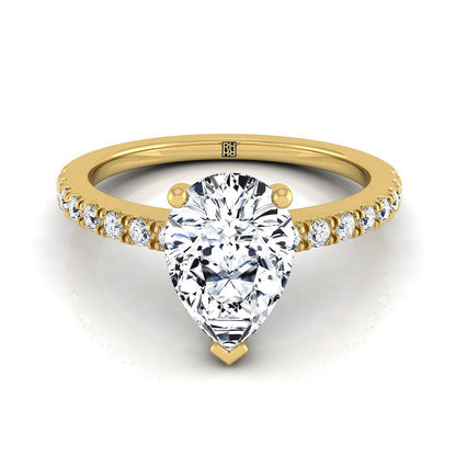 Classic Linear French Pavé Pear Shape, in 18K Yellow Gold | RockHer