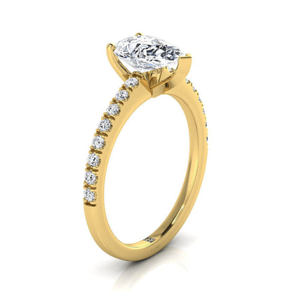 Classic Linear French Pavé Pear Shape, in 18K Yellow Gold – side profile | RockHer