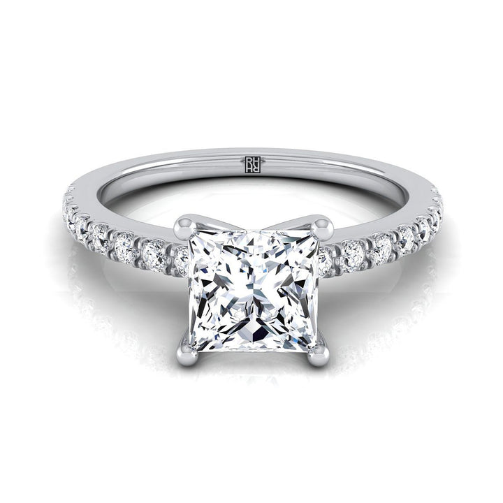 Classic Linear French Pavé Princess, in Platinum | RockHer