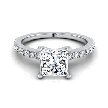 Classic Linear French Pavé Princess, in 18K White Gold | RockHer