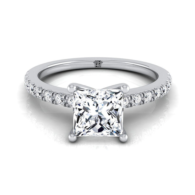 The Norah Classic Linear French Pavé Princess Cut Engagement Ring Setting in 18K White Gold