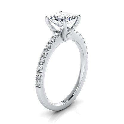 Classic Linear French Pavé Princess, in 18K White Gold – side profile | RockHer