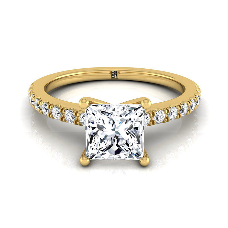 The Norah Select Pavé Princess Cut Lab Diamond Engagement Ring in 18K Yellow Gold