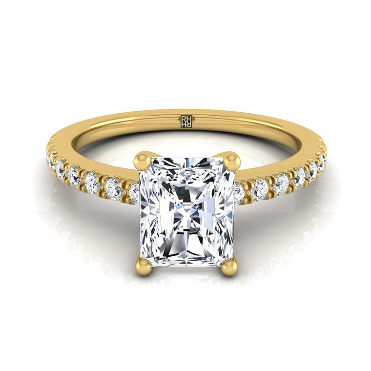 The Norah Classic Linear French Pavé Radiant Cut Engagement Ring Setting in 18K Yellow Gold