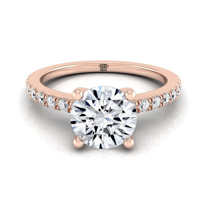 Round Brilliant, Classic Linear French Pavé, in 14K Rose Gold | RockHer