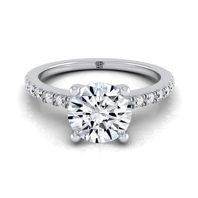 The Norah Classic Linear French Pavé Round Engagement Ring Setting in Platinum