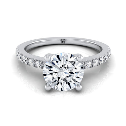 Round Brilliant, Classic Linear French Pavé, in 18K White Gold | RockHer