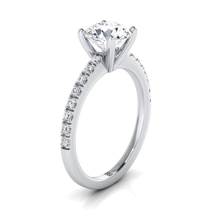 Round Brilliant, Classic Linear French Pavé, in 18K White Gold – side profile | RockHer