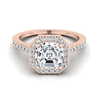 Classic French Pavé Halo Asscher, in 14K Rose Gold, pave setting | RockHer