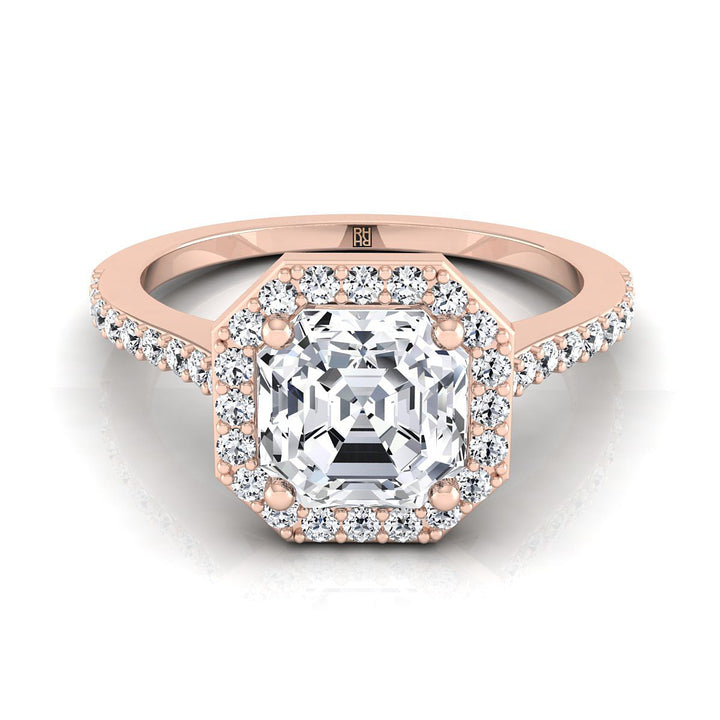 Classic French Pavé Halo Asscher, in 14K Rose Gold, pave setting | RockHer