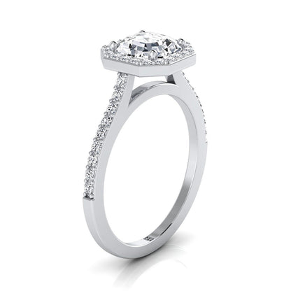 Classic French Pavé Halo Asscher, in Platinum, pave setting – side profile | RockHer