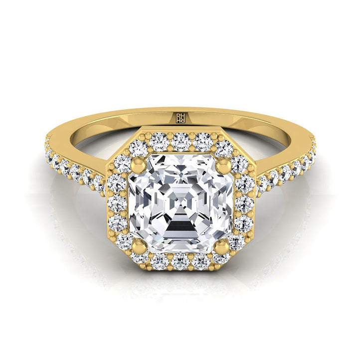 Classic French Pavé Halo Asscher, in 18K Yellow Gold, pave setting | RockHer