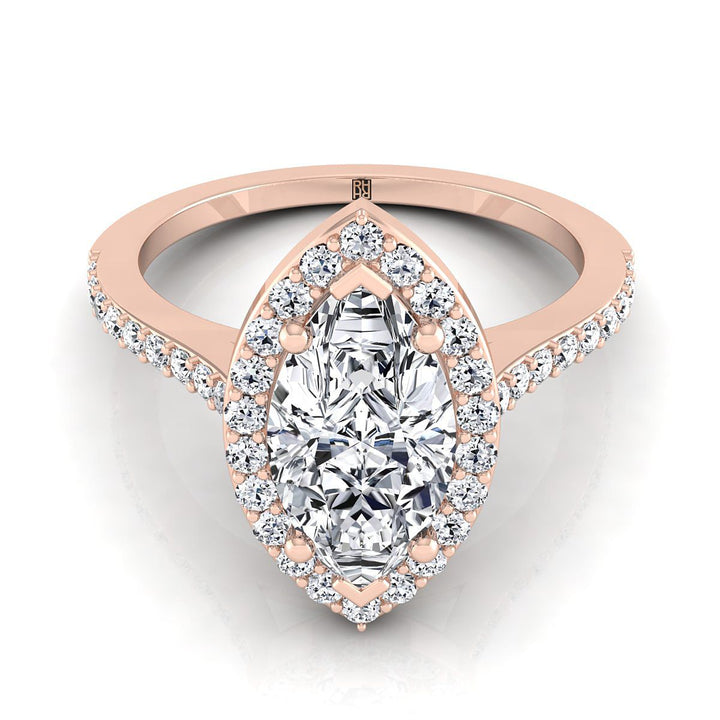 Classic French Pavé Halo Marquise, in 14K Rose Gold, pave setting | RockHer
