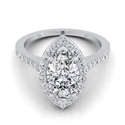 Classic French Pavé Halo Marquise, in Platinum, pave setting | RockHer