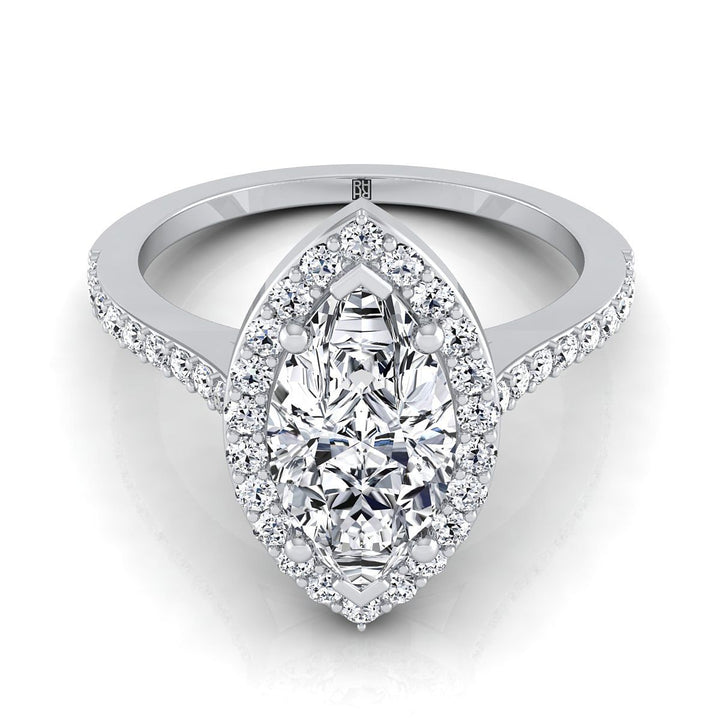 Classic French Pavé Halo Marquise, in Platinum, pave setting | RockHer