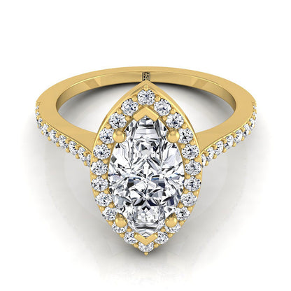 Classic French Pavé Halo Marquise, in 18K Yellow Gold, pave setting | RockHer