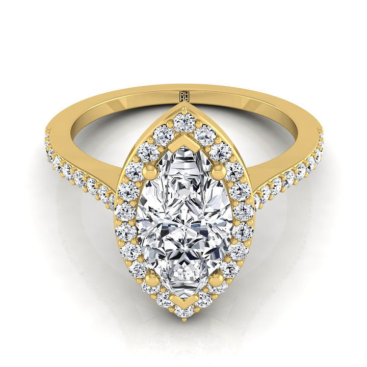 Classic French Pavé Halo Marquise, in 18K Yellow Gold, pave setting | RockHer