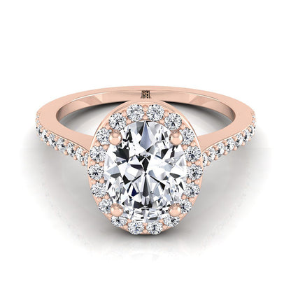 Classic French Pavé Halo Oval, in 14K Rose Gold, pave setting | RockHer