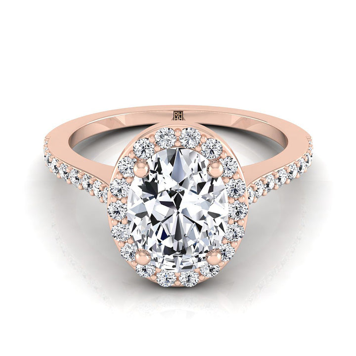 Classic French Pavé Halo Oval, in 14K Rose Gold, pave setting | RockHer