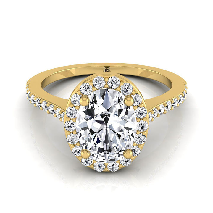 Classic French Pavé Halo Oval, in 18K Yellow Gold, pave setting | RockHer