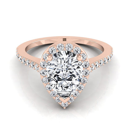 Classic French Pavé Halo Pear Shape, in 14K Rose Gold, pave setting | RockHer