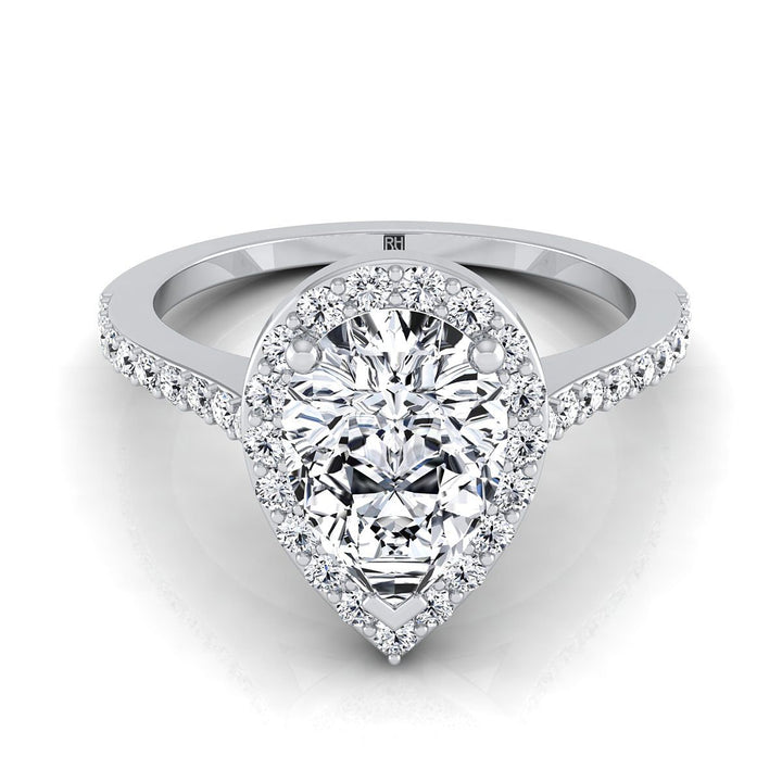 Classic French Pavé Halo Pear Shape, in Platinum, pave setting | RockHer
