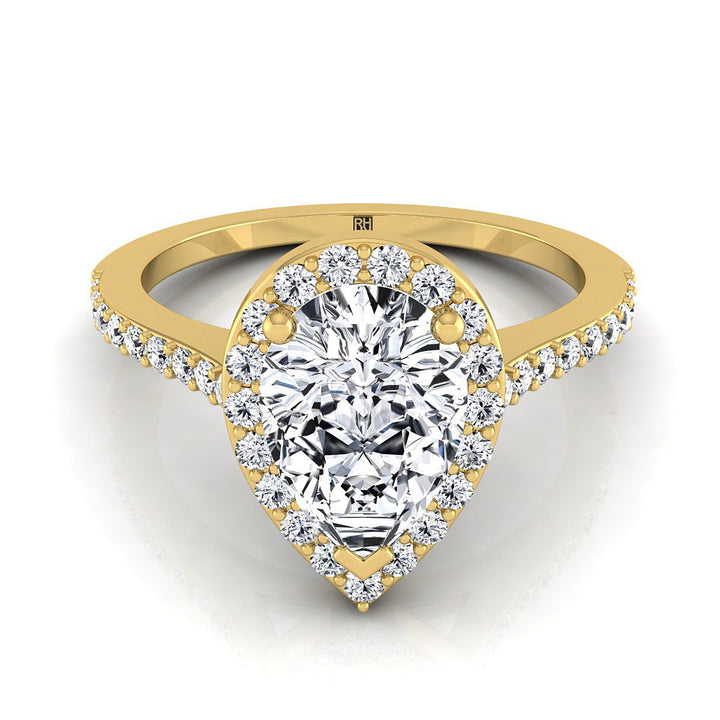Classic French Pavé Halo Pear Shape, in 18K Yellow Gold, pave setting | RockHer