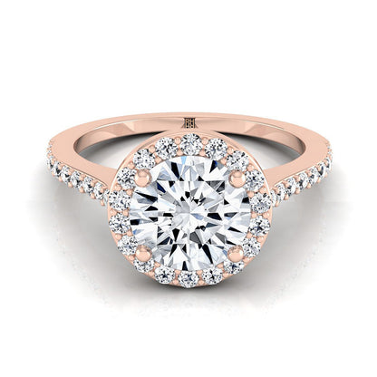 Round Brilliant, Classic French Pavé Halo Round, in 14K Rose Gold, pave setting – view 8 | RockHer