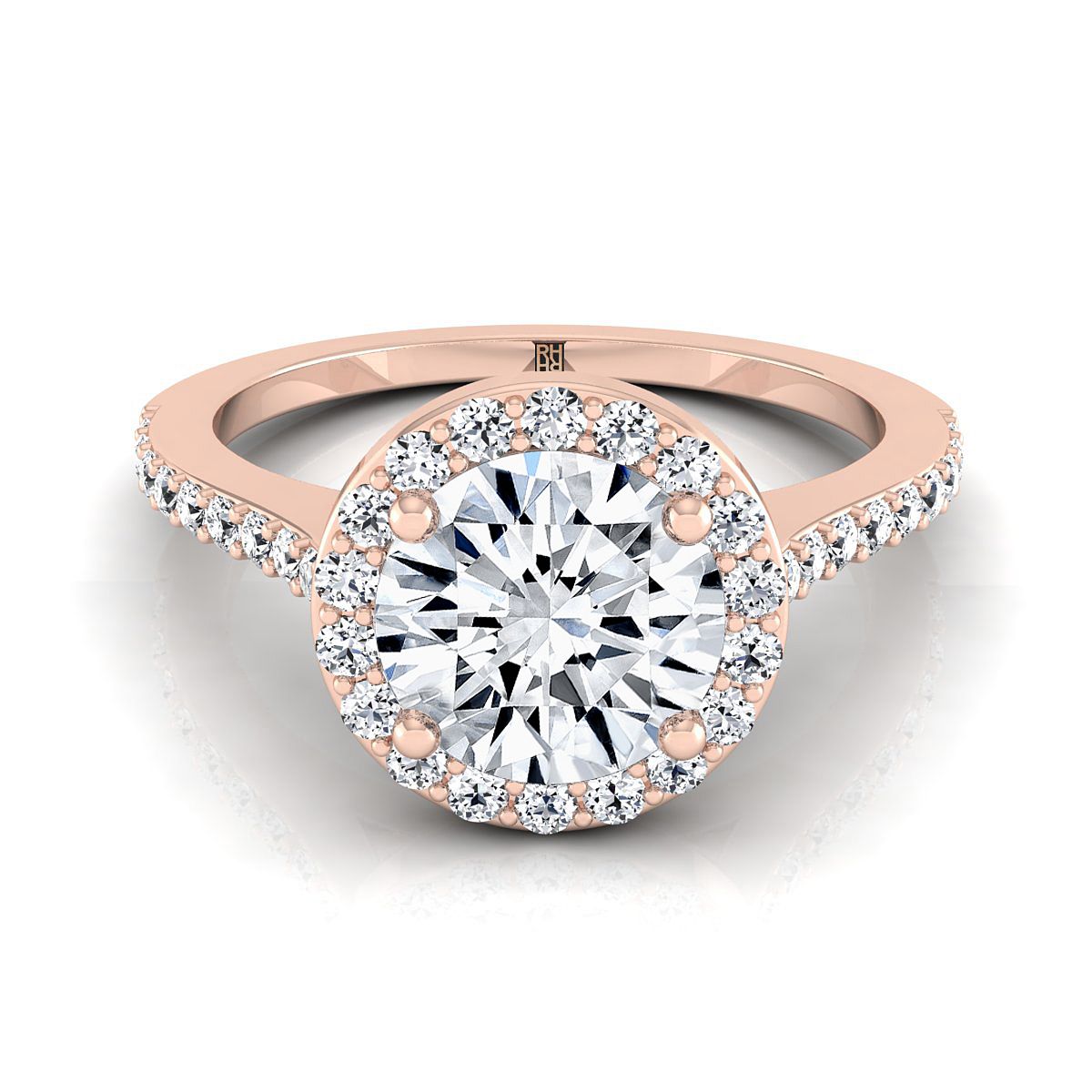 Taylor Select Pavé Halo Round Lab Diamond Engagement Ring in 14K Rose Gold | RockHer