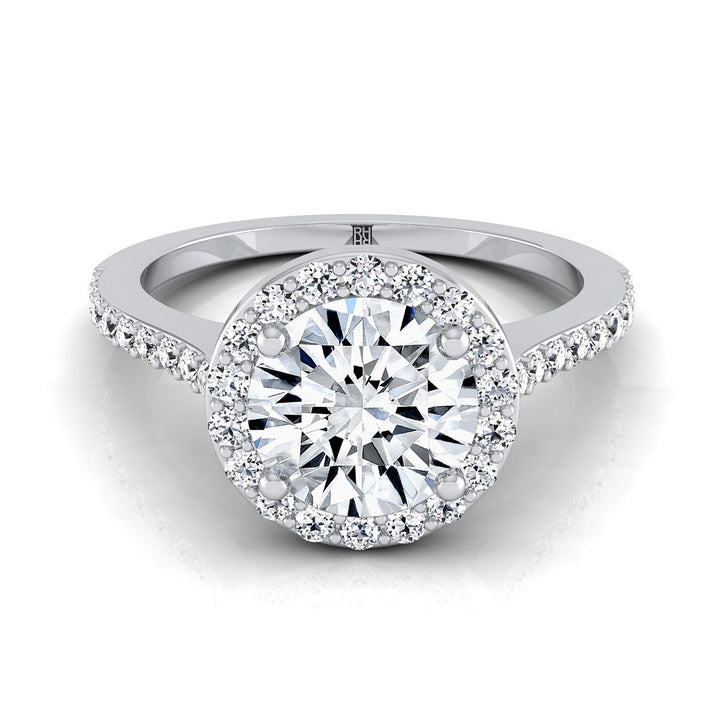 Taylor classic french pavé halo engagement ring in 18K white gold with round lab diamond — RockHer