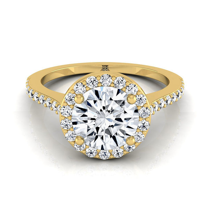 Round Brilliant, Classic French Pavé Halo Round, in 18K Yellow Gold, pave setting | RockHer