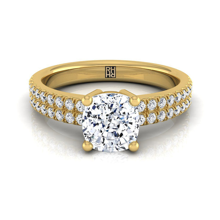 The Gwen Select Pavé Cushion Cut Lab Diamond Engagement Ring in 18K Yellow Gold