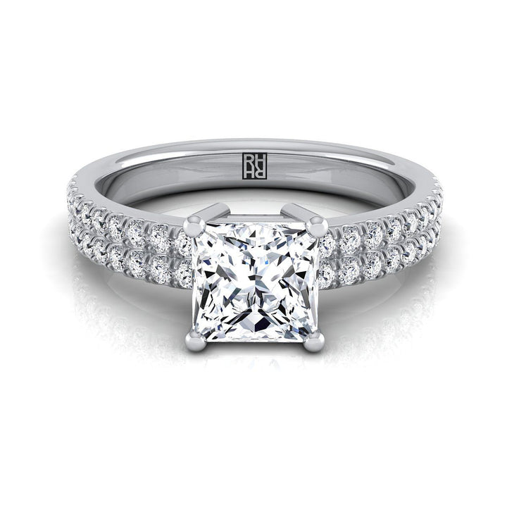Double Row Micro-Set Pavé Princess, in 18K White Gold, pave setting | RockHer