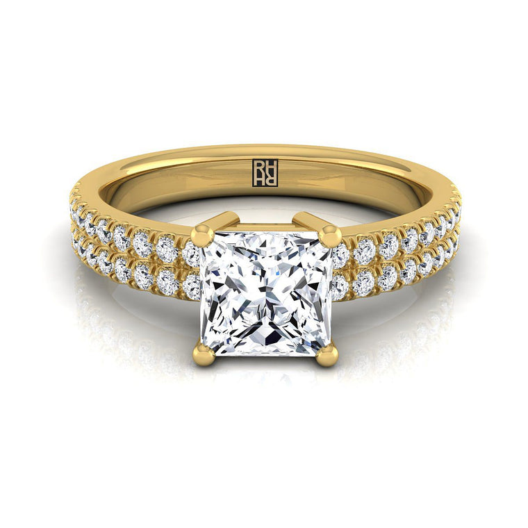 The Gwen Select Pavé Princess Cut Lab Diamond Engagement Ring in 18K Yellow Gold